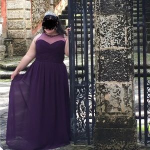 Plume floor-Length chiffon evening gown, the top is sheer and has beaded stone.